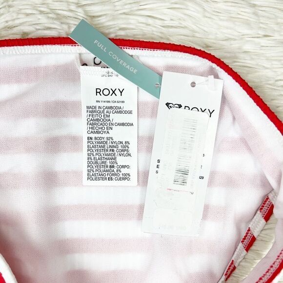 Roxy Hello July Red Striped Full Bikini Bottoms Size Small - Picture 7 of 7
